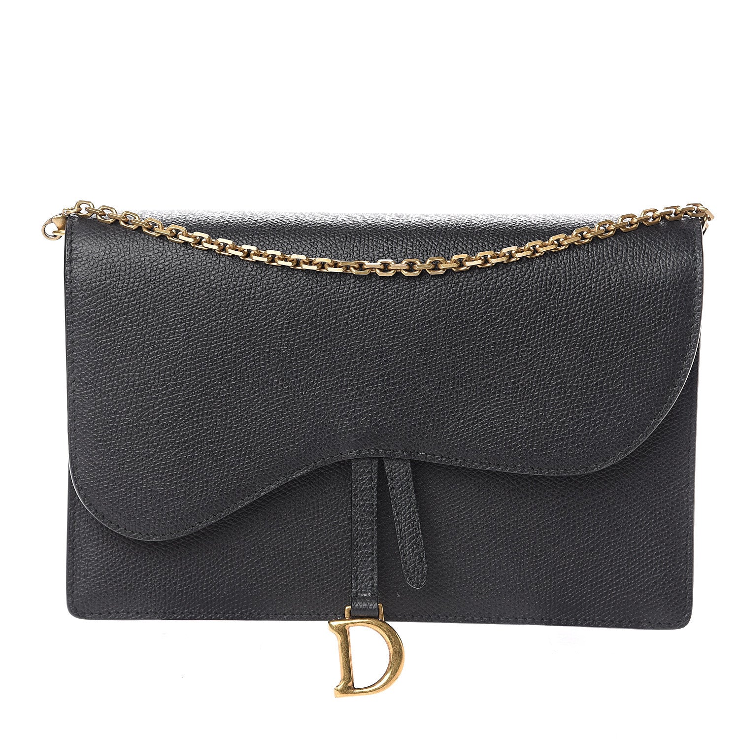 Christian Dior Grained Calfskin Saddle Chain Pouch Black 1 of 7