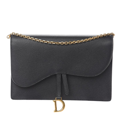 Christian Dior Grained Calfskin Saddle Chain Pouch Black 1 of 7