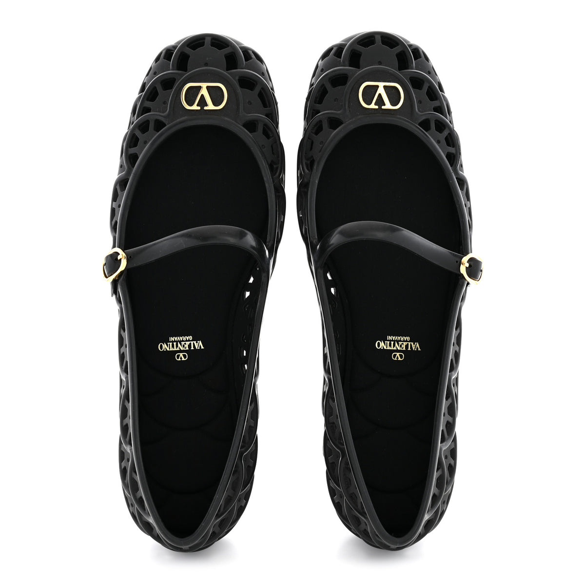 Scalloped Rubber VLogo Ondette Ballerina Flats 41 Black