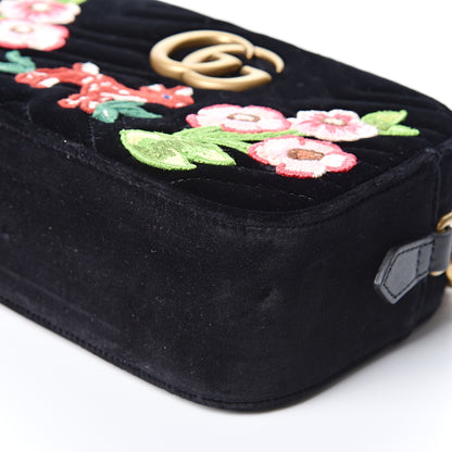 Gucci Velvet Matelasse Deer Embroidered Small GG Marmont Chain Shoulder Bag Black 5 of 9