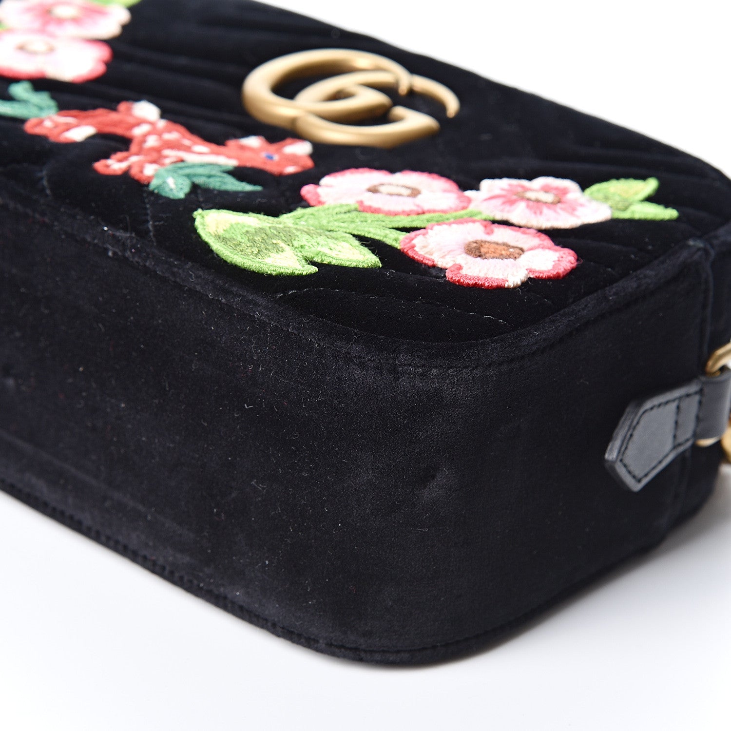 Gucci Velvet Matelasse Deer Embroidered Small GG Marmont Chain Shoulder Bag Black 5 of 9