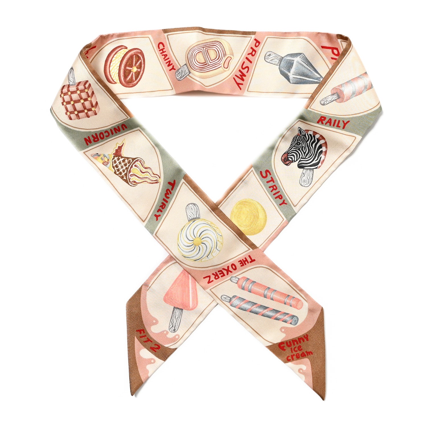 Hermes Silk Funny Ice Cream Twilly Beige Cream Vert 1 of 4