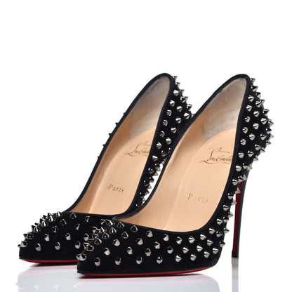 Christian Louboutin Velvet Patent Follies Spikes 100 Pumps 39 Black 3 of 8