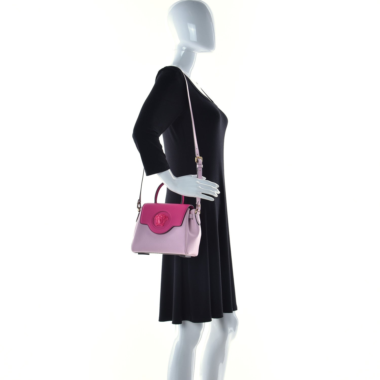 Versace Calfskin Medusa Small Top Handle Handbag Fuxia Light Pink 2 of 14