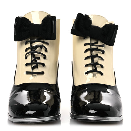 Chanel Patent Calfskin CC Bow Lace Up Oxford Pumps 41 Beige Black 3 of 13
