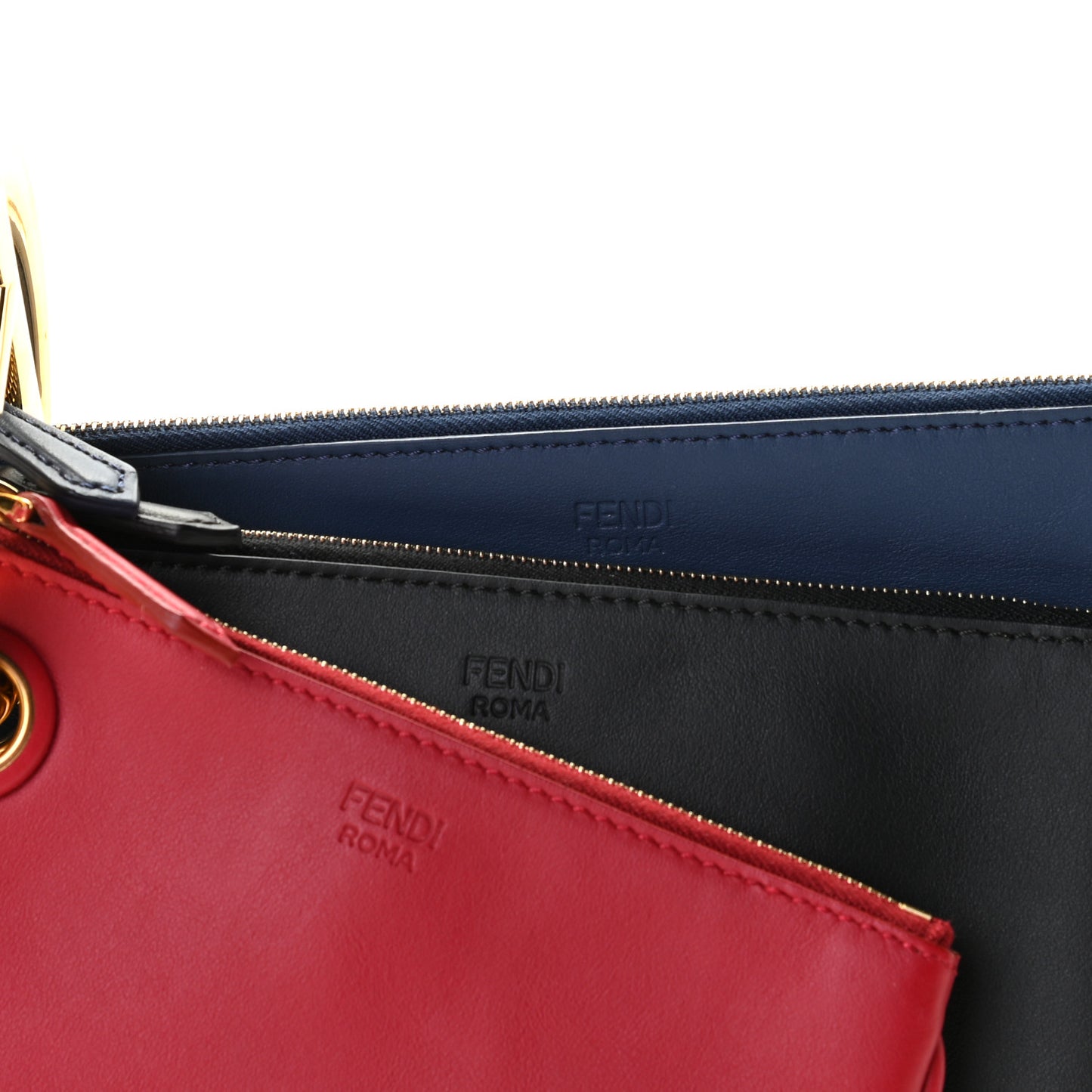 Vitello Century Opaco F is Fendi Tri-Color Triplette Pouch Set Fragola Black Blu Scuro