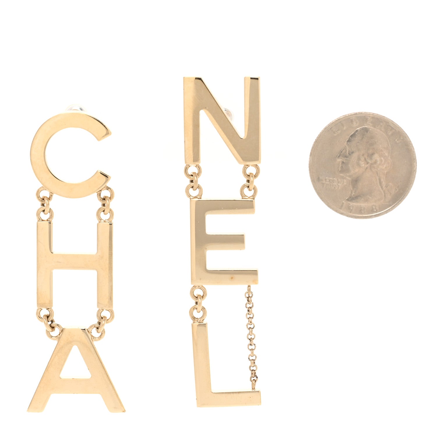 Chanel Metal Cha-Nel Logo Drop Earrings Gold 2 of 5