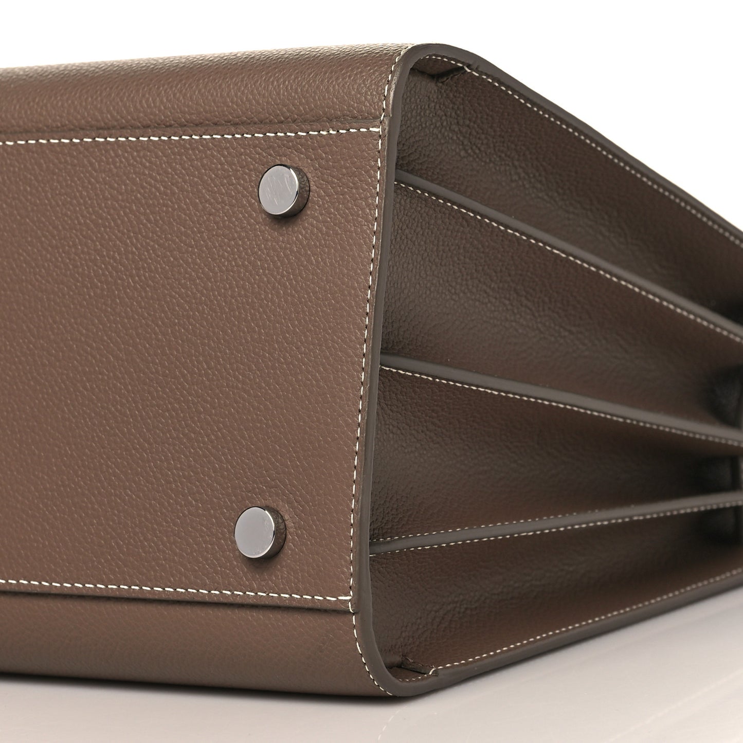 Grained Calfskin Topstitch Small Classic Sac De Jour Taupe