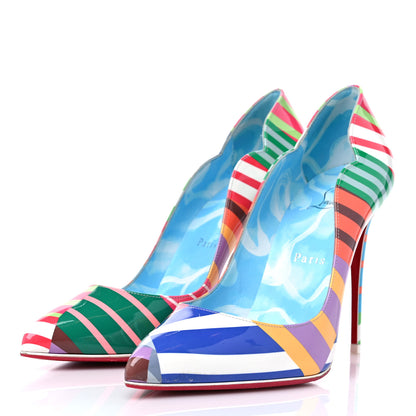 Christian Louboutin Patent Striped Grand Bain Swimming Pool Hot Chick 100 Pumps 38.5 Multicolor Lin Blue White 3 of 8