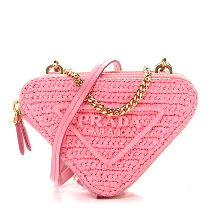 Prada Raffia Calfskin Crochet Logo Embroidered Mini Triangle Pouch Petalo 1 of 15