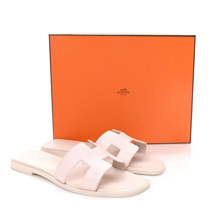 Hermes Box Calfskin Oran Sandals 38 Rose Pale 10 of 10