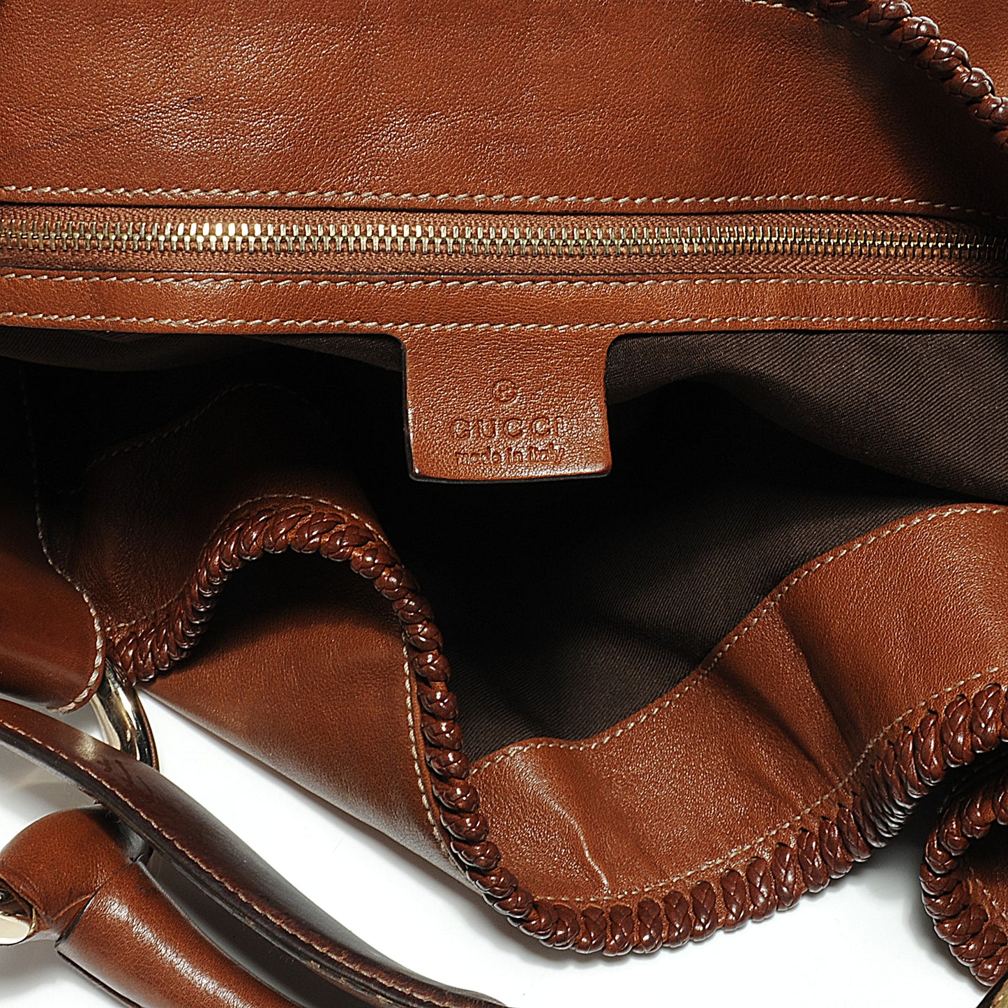 Leather Large Horsebit Chain Hobo Brown