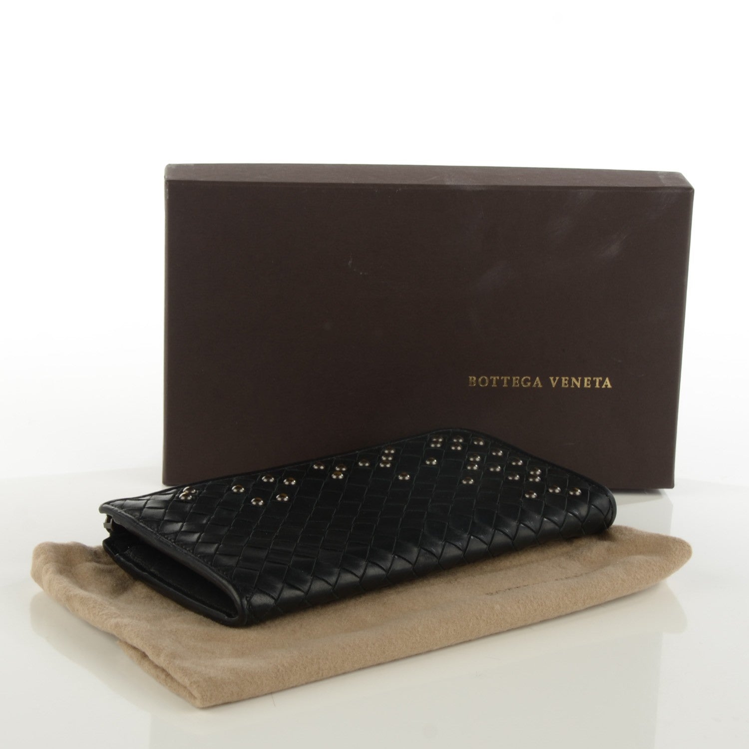 Bottega Veneta Waxed Calfskin Intrecciato Studded Wristlet Wallet Nero Black 4 of 8
