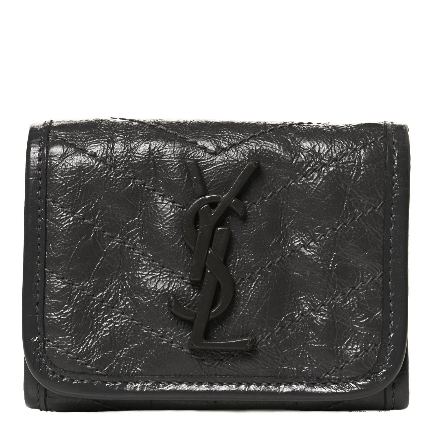 Saint Laurent Crinkled Calfskin Matelasse Monogram Niki Compact Wallet Storm 1 of 8