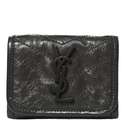 Saint Laurent Crinkled Calfskin Matelasse Monogram Niki Compact Wallet Storm 1 of 8