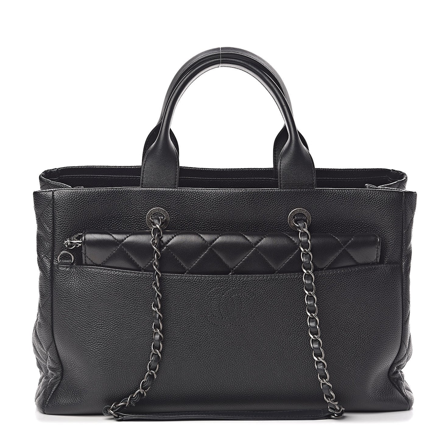 Caviar Lambskin Quilted Large Coco Break Shopping Bag Black