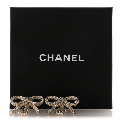 Chanel Crystal CC Bow Drop Earrings Gold 5 of 5