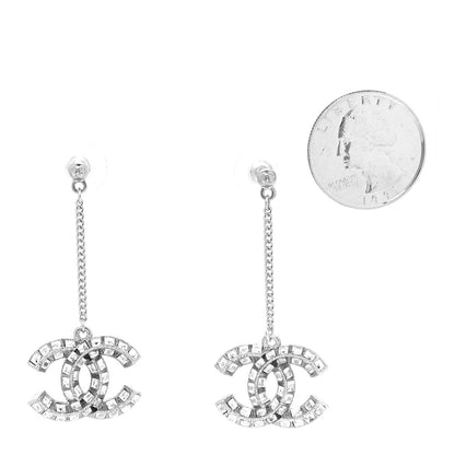 Chanel Baguette Crystal CC Drop Earrings Silver 2 of 4