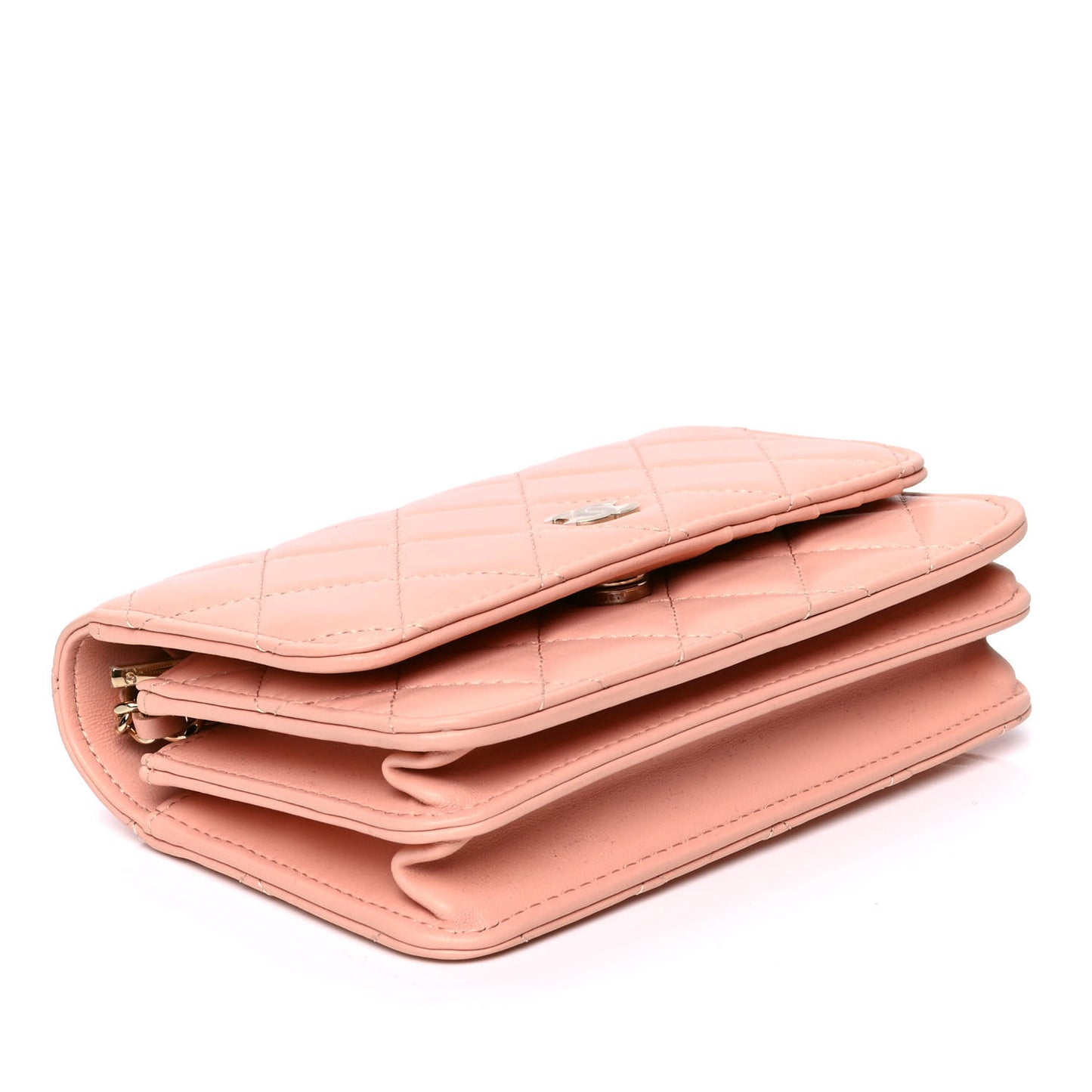 Lambskin Quilted Mini Wallet On Chain WOC Light Pink