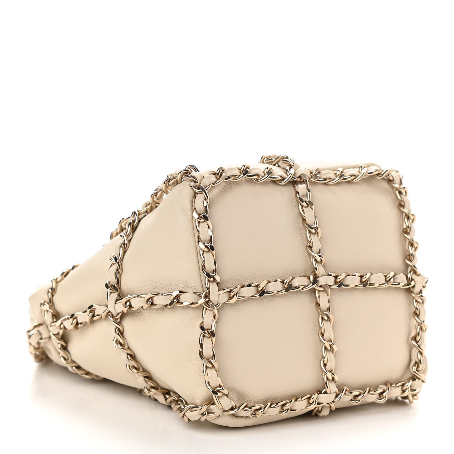 Lambskin Bucket Chain Drawstring Bag Beige