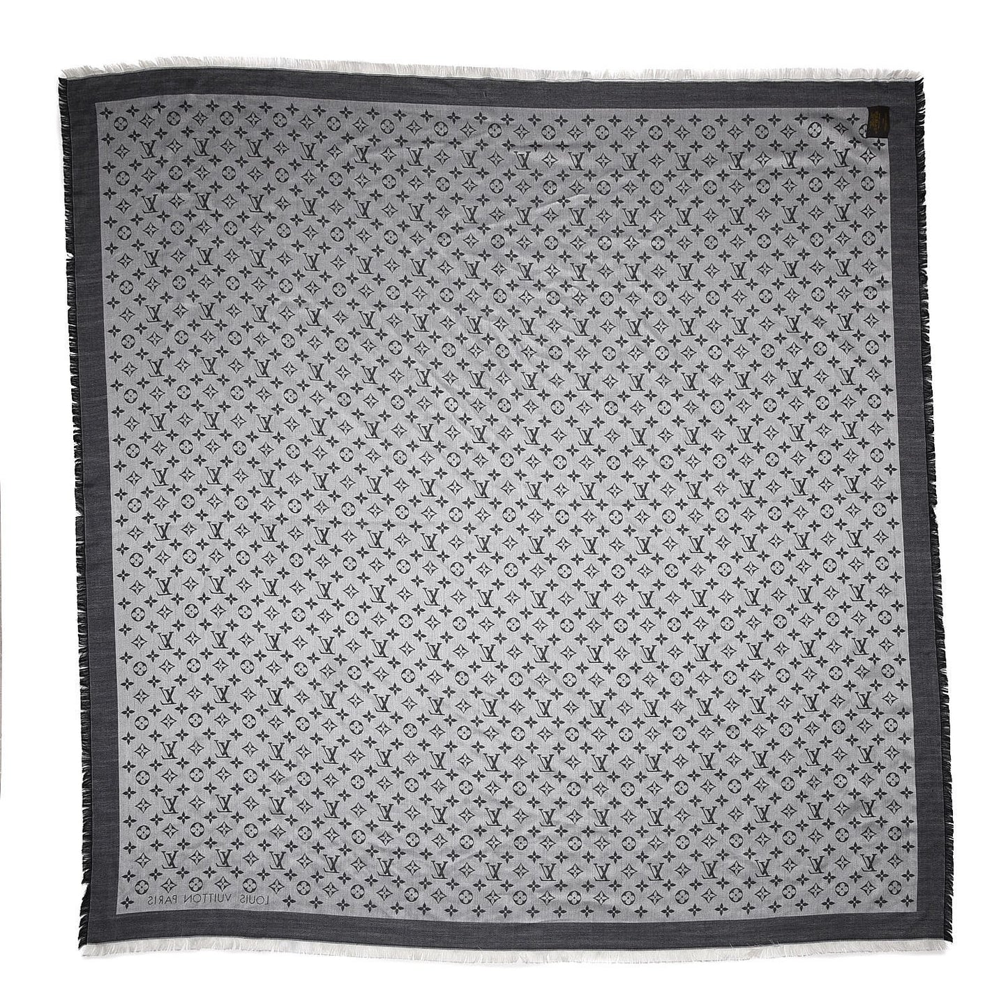 Silk Wool Monogram Denim Shawl Black Silver