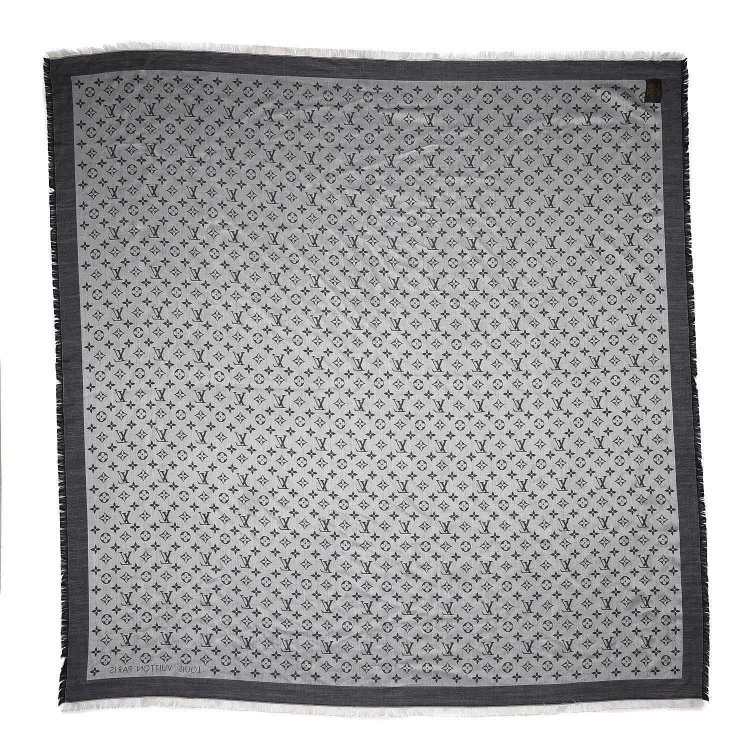 Louis Vuitton Silk Wool Monogram Denim Shawl Black Silver 3 of 8