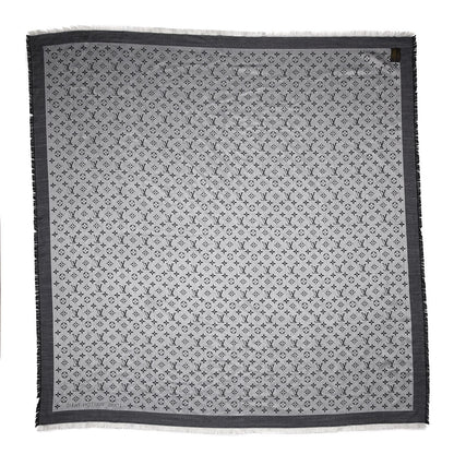 Louis Vuitton Silk Wool Monogram Denim Shawl Black Silver 3 of 8