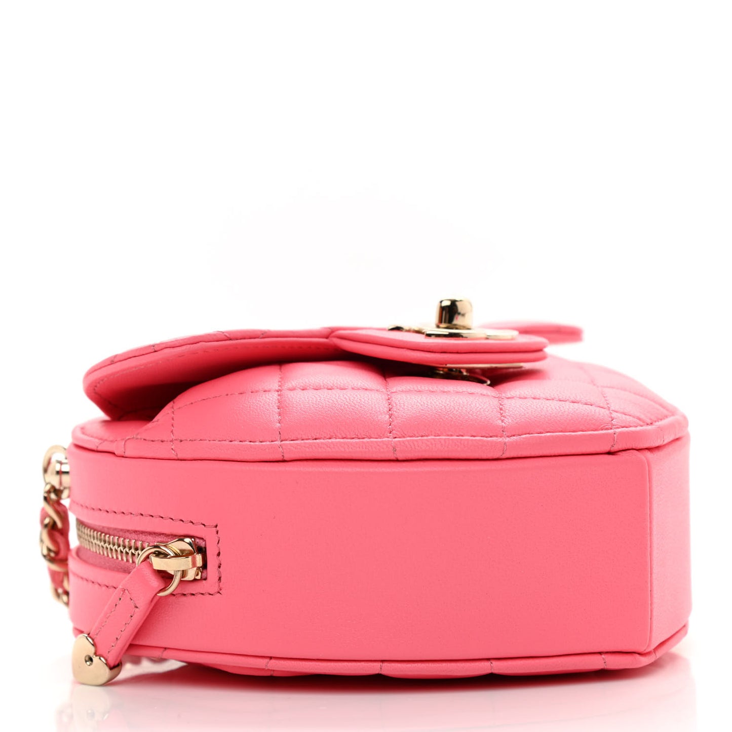 Lambskin Quilted CC In Love Heart Clutch With Chain Pink