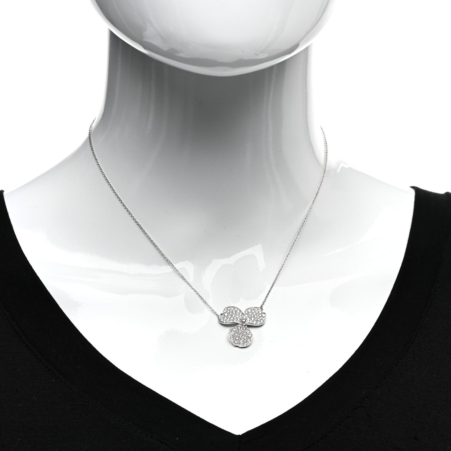 Platinum Diamond Large Paper Flowers Pave Pendant Necklace