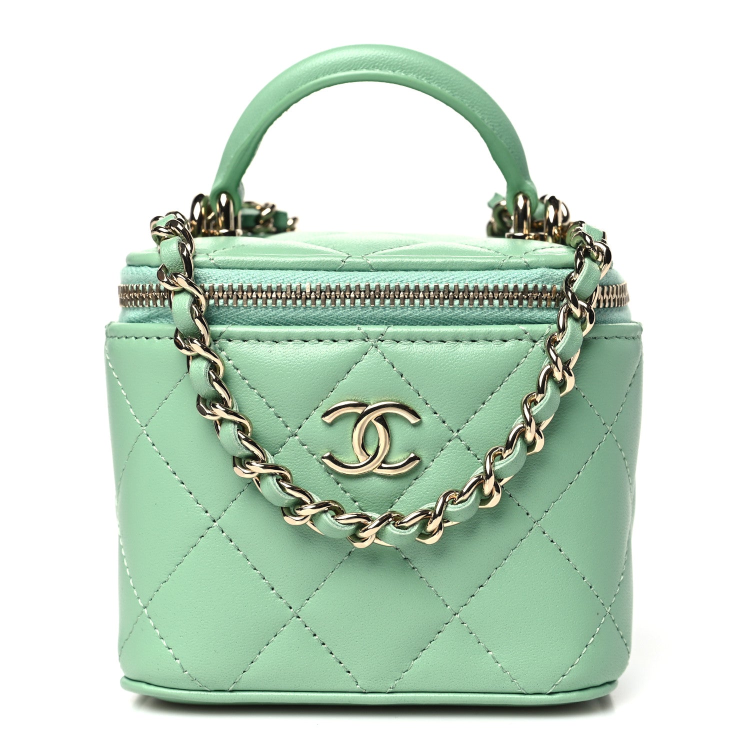 Chanel Lambskin Quilted Top Handle Mini Vanity Case With Chain Green 1 of 11