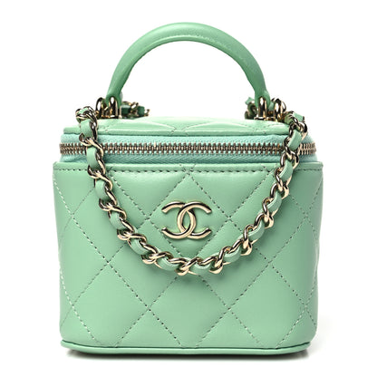 Chanel Lambskin Quilted Top Handle Mini Vanity Case With Chain Green 1 of 11