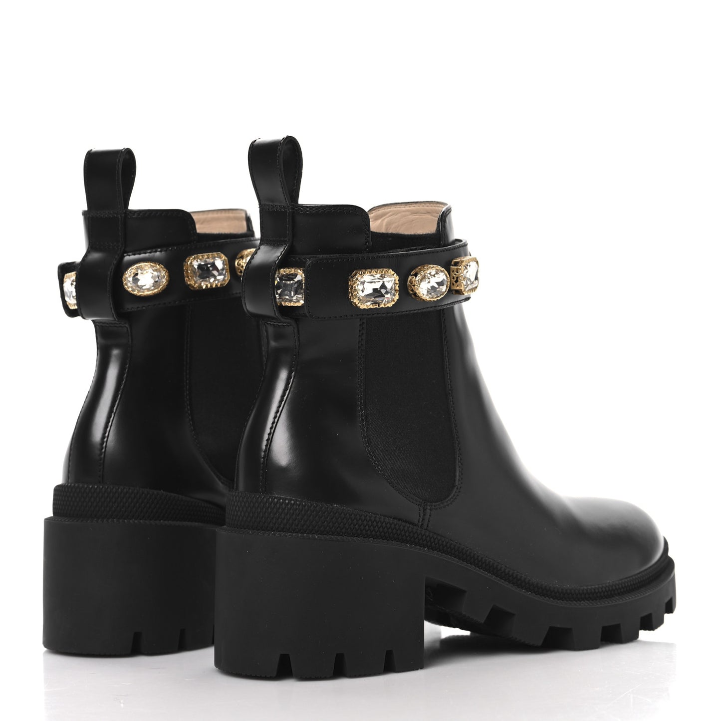 Calfskin Crystal GG Trip Chelsea Ankle Boots 37 Black