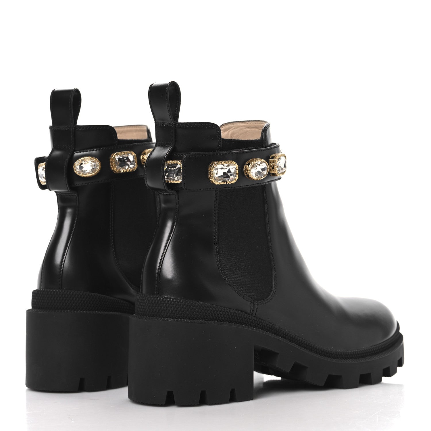 Gucci Calfskin Crystal GG Trip Chelsea Ankle Boots 37 Black 5 of 10