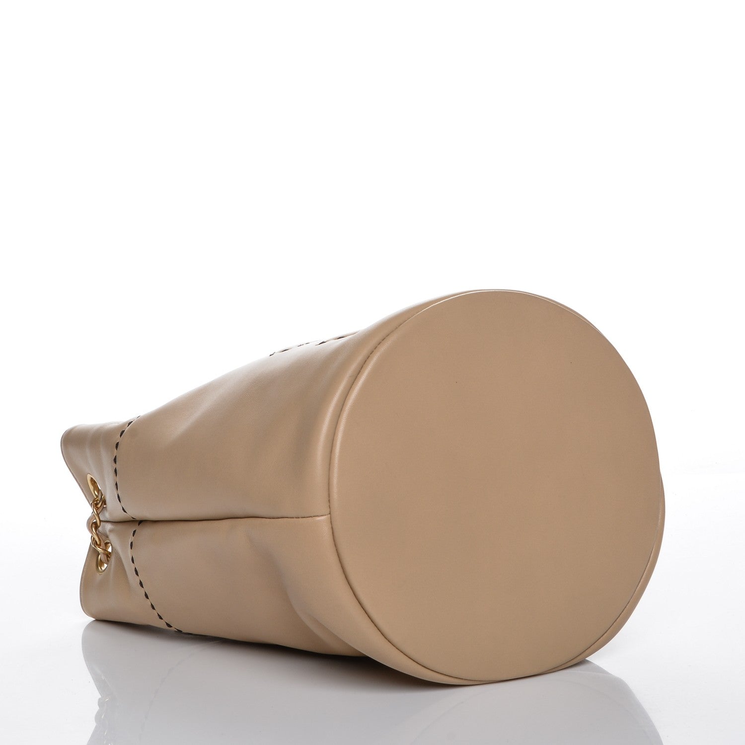 Chanel Lambskin CC Stitched Drawstring Bucket Bag Beige 5 of 8