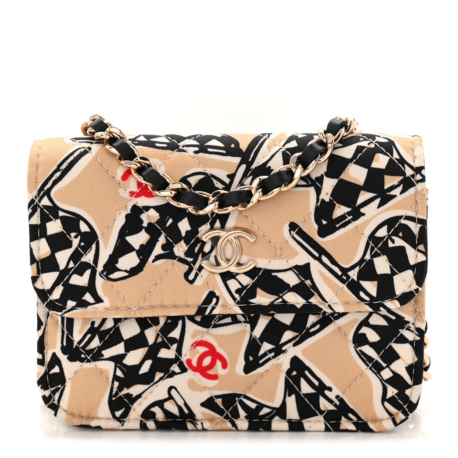 Chanel Canvas Check Flag Printed CC Clutch With Chain Beige Multicolor 1 of 11