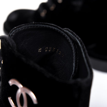 Chanel Velvet CC Lace Up Boots 36.5 Black 8 of 13