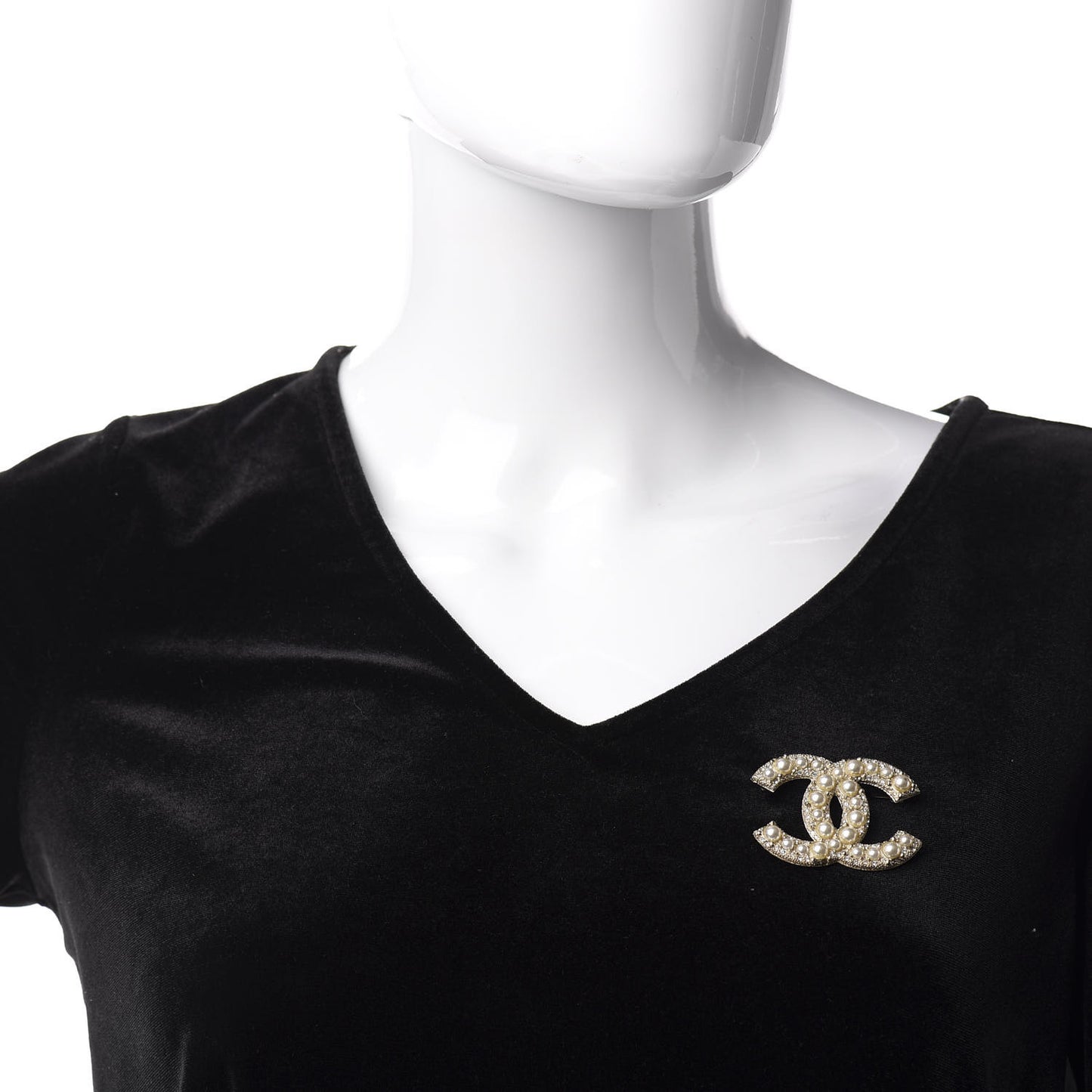 Pearl Crystal CC Brooch Gold