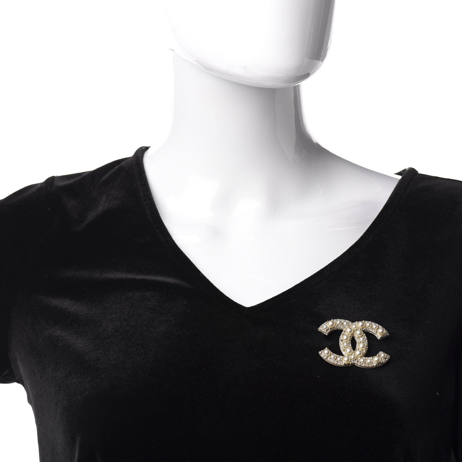 Chanel Pearl Crystal CC Brooch Gold 2 of 5