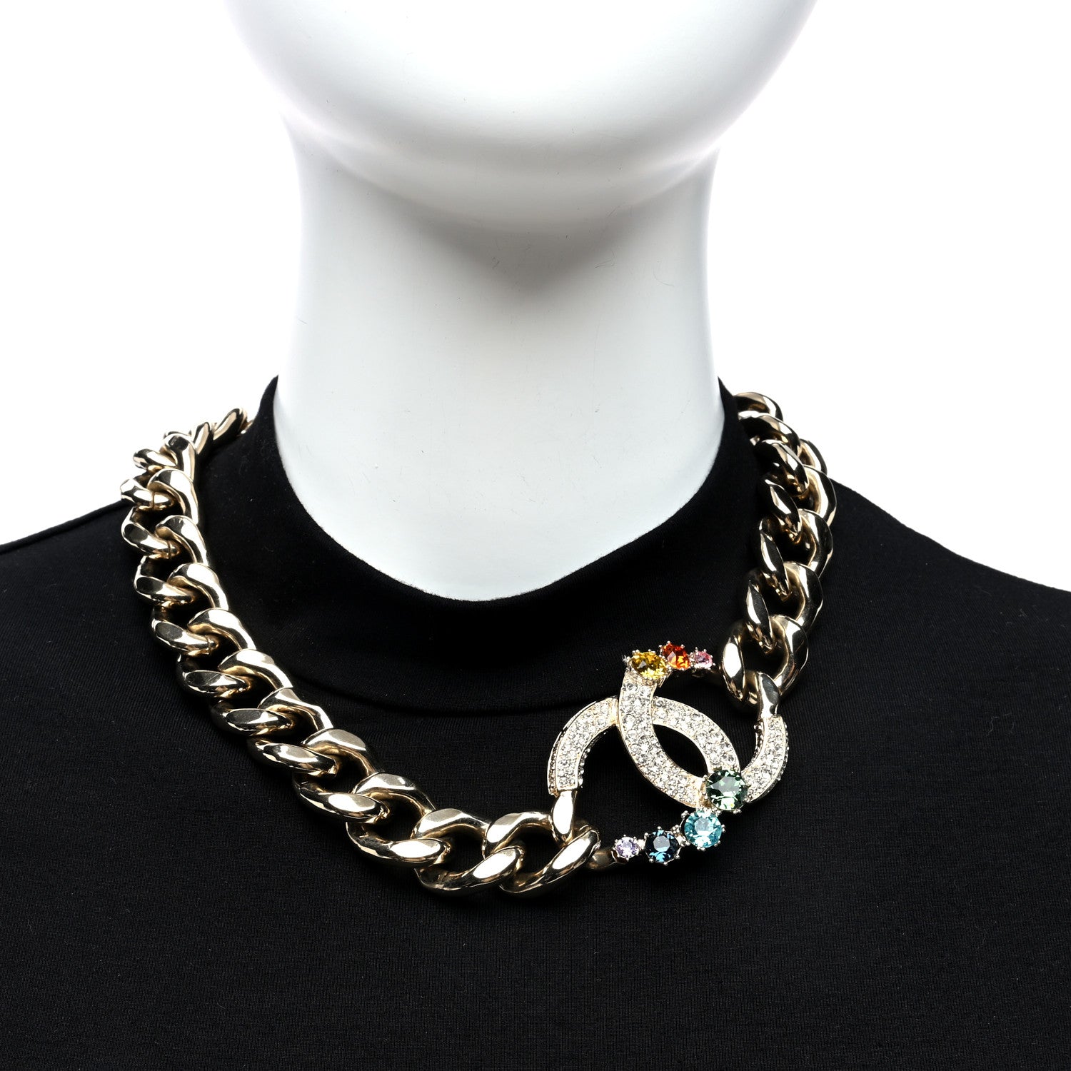 Chanel Chain Crystal Over The Rainbow CC Choker Necklace Gold Multicolor 2 of 5