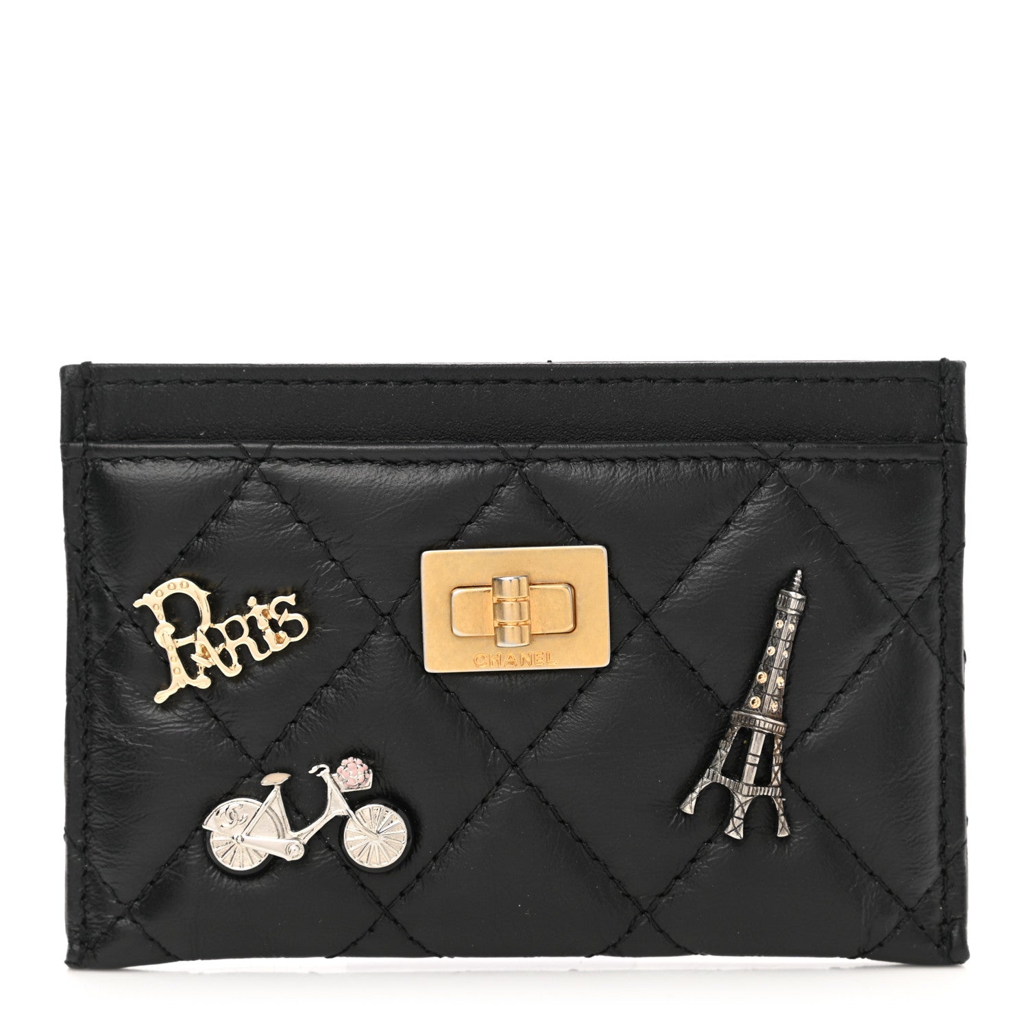 Chanel Aged Calfskin Quilted Lucky Charms Reissue Card Holder Black 1 of 9