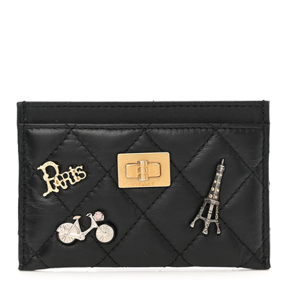 Chanel Aged Calfskin Quilted Lucky Charms Reissue Card Holder Black 1 of 9
