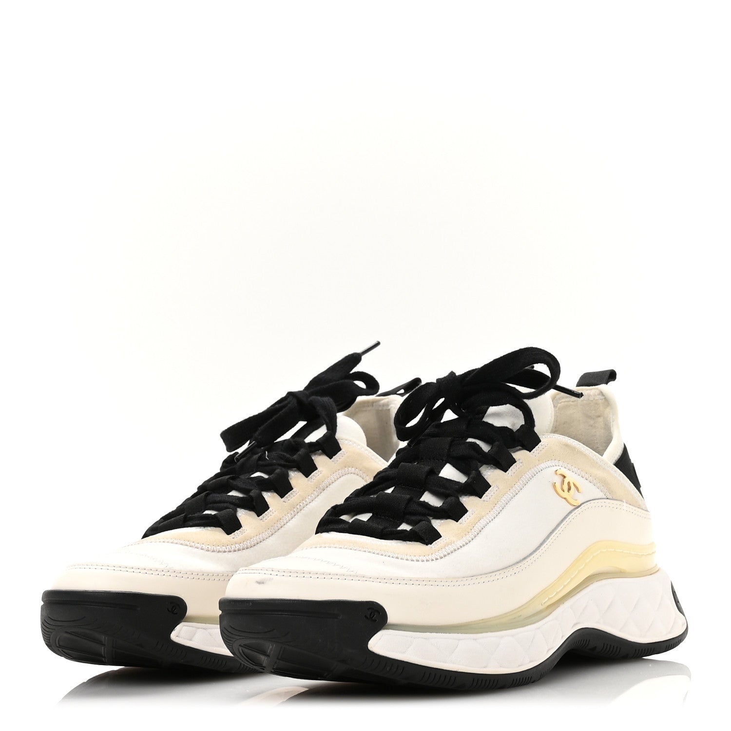 Chanel Velvet Calfskin Mixed Fibers CC Sneakers 39 Ivory Black 4 of 9