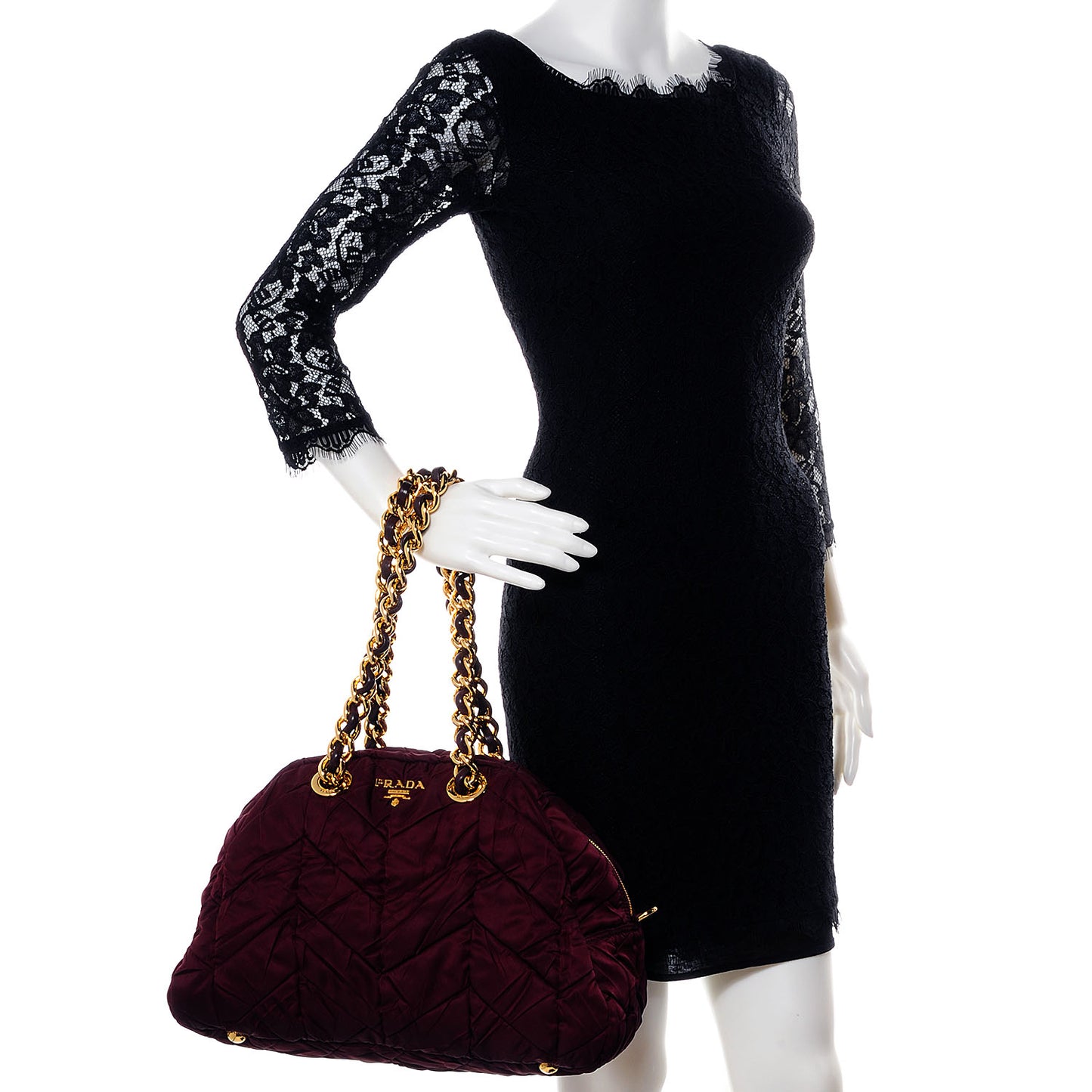 Tessuto Nylon Chevron Catena Bag Prugna