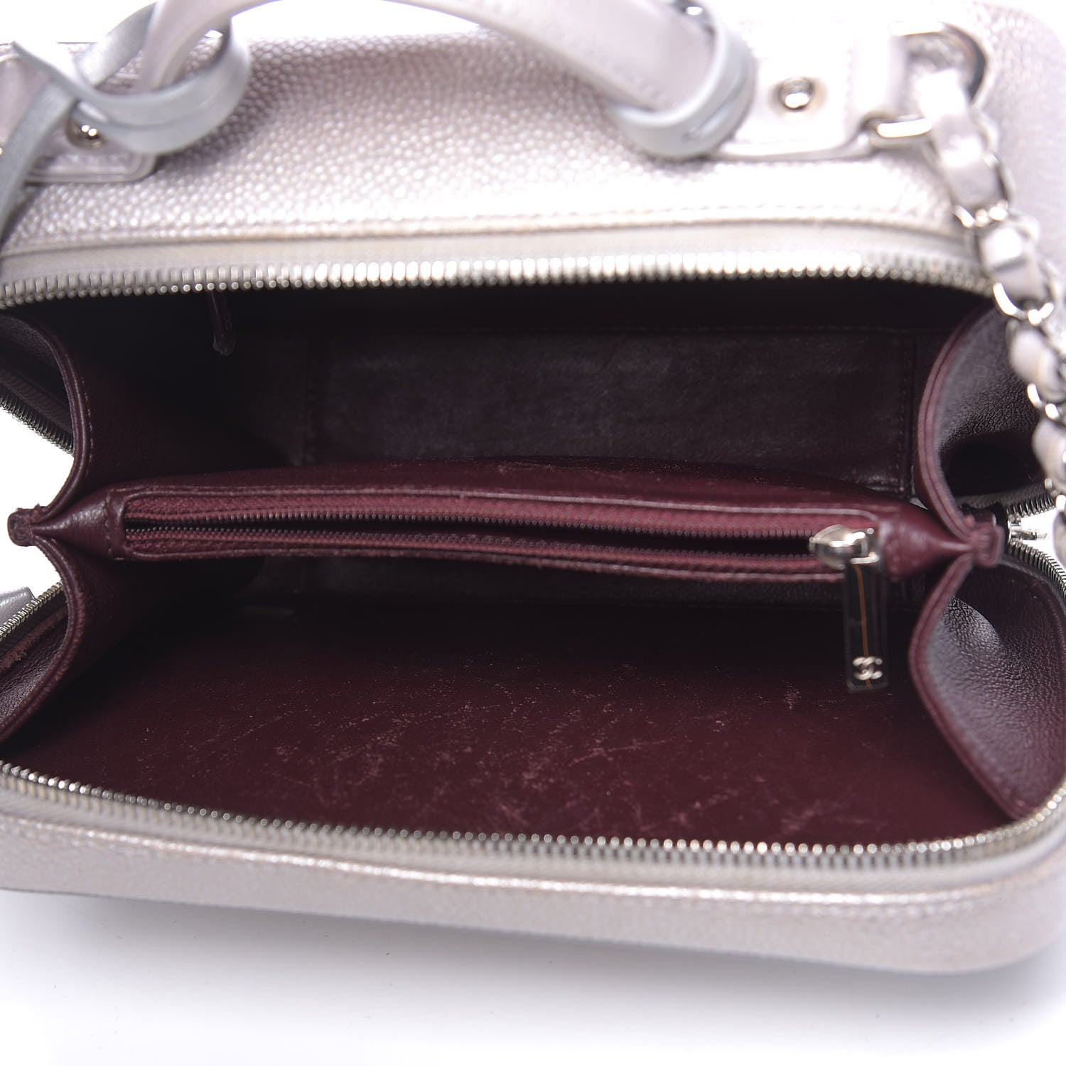 Chanel Metallic Caviar Quilted Medium CC Filigree Vanity Case Silver 5 of 13