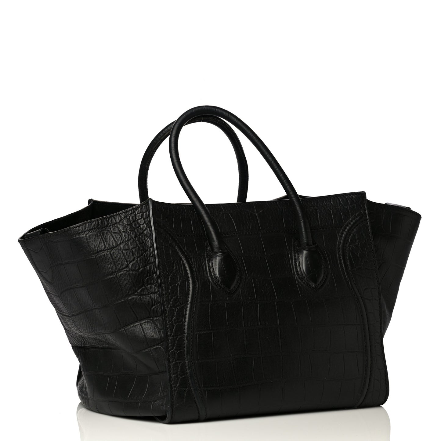 Crocodile Embossed Calfskin Medium Phantom Luggage Black