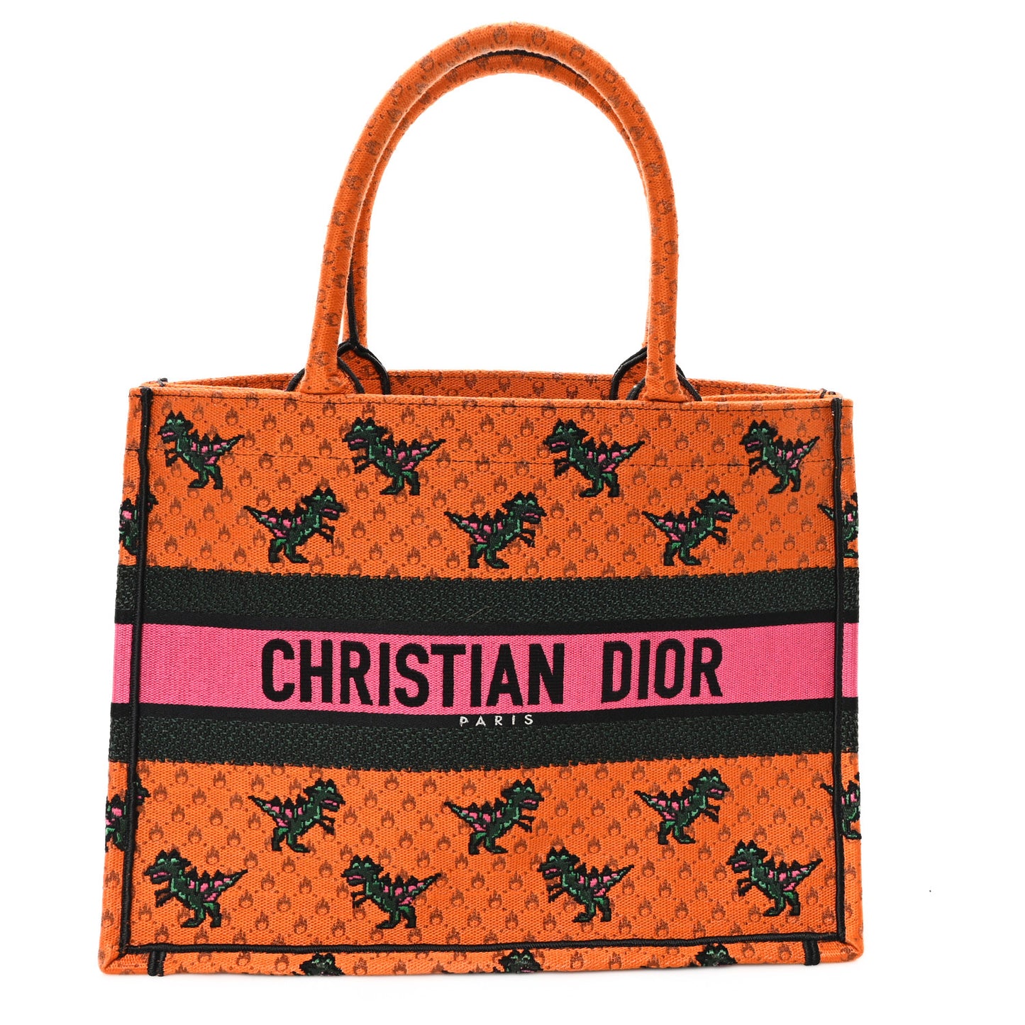 Canvas Embroidered Medium Dino Book Tote Orange Multicolor