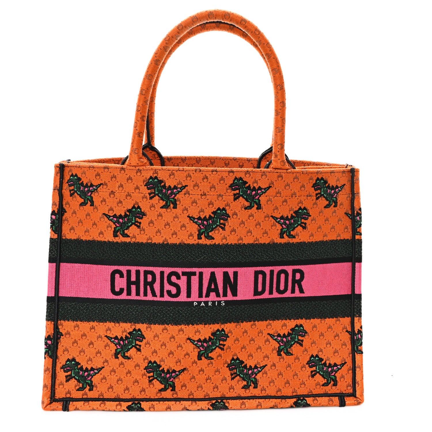 Christian Dior Canvas Embroidered Medium Dino Book Tote Orange Multicolor 1 of 11