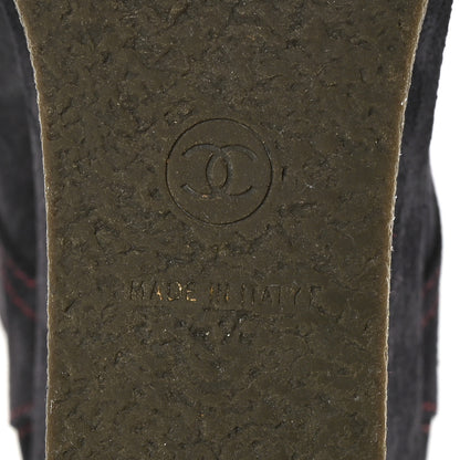 Chanel Suede Lace Up Wedge Booties 39.5 Dark Blue 6 of 8