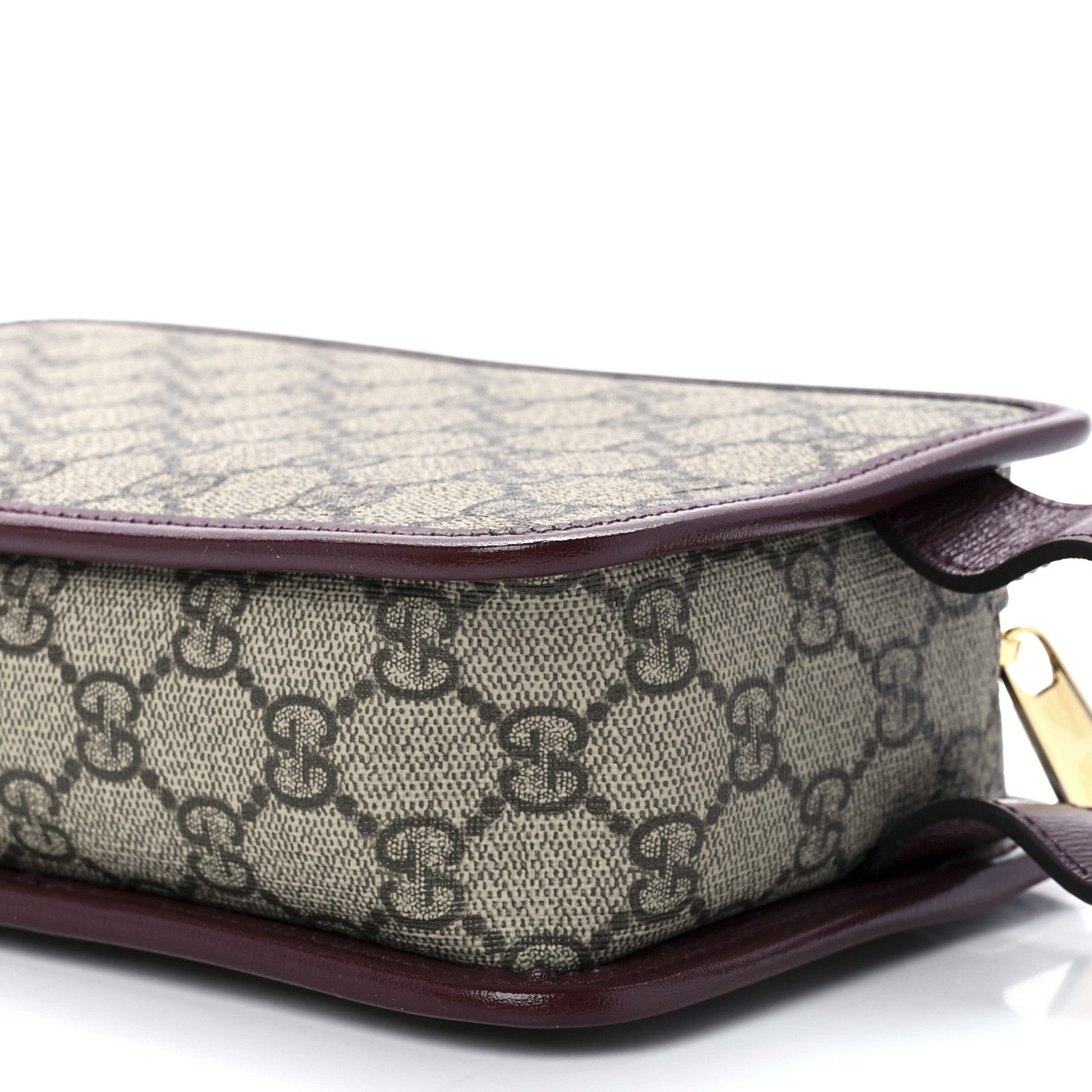 Gucci GG Supreme Monogram Textured Calfskin Retro Interlocking G Travel Pouch Beige Ebony Burgundy 10 of 11