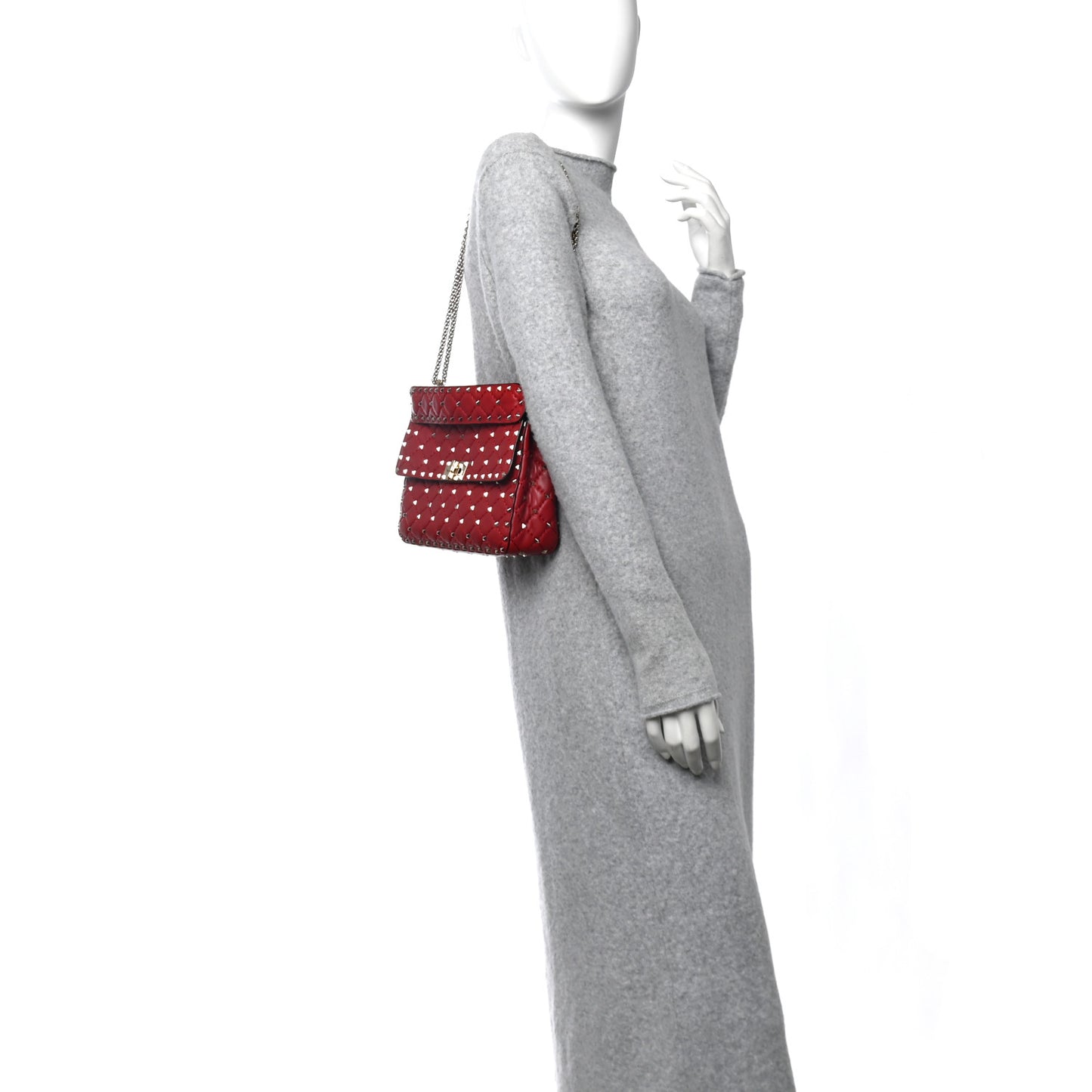 Lambskin Medium Rockstud Spike Shoulder Bag Red